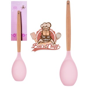 5047-COLHER SILICONE ACHATADA ROSA CB MADEIRA-CP