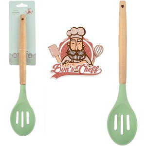 5117-COLHER SILICONE VAZADA VERDE CB MADEIRA 31CM-CP