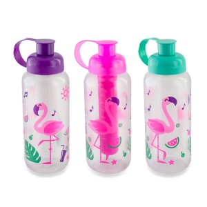 470896-SQUEEZE FLAMINGO C/ TUBO DE GELO 550ML-PLASDURAN