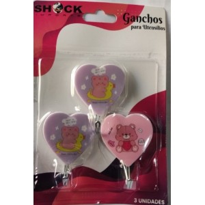 651686-GANCHO X3 URSO CORAÇAO-SHOCK
