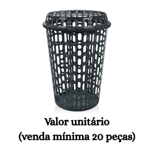 #ATACADO-VALOR UNITÁRIO P/20 PÇS-CESTO TELADO 60 LTS  PRETO COM TP (TPA) - ARQPLAST